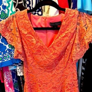 New with tags, peach lace midi dress.  4P, beautiful neckline and sleeves.
